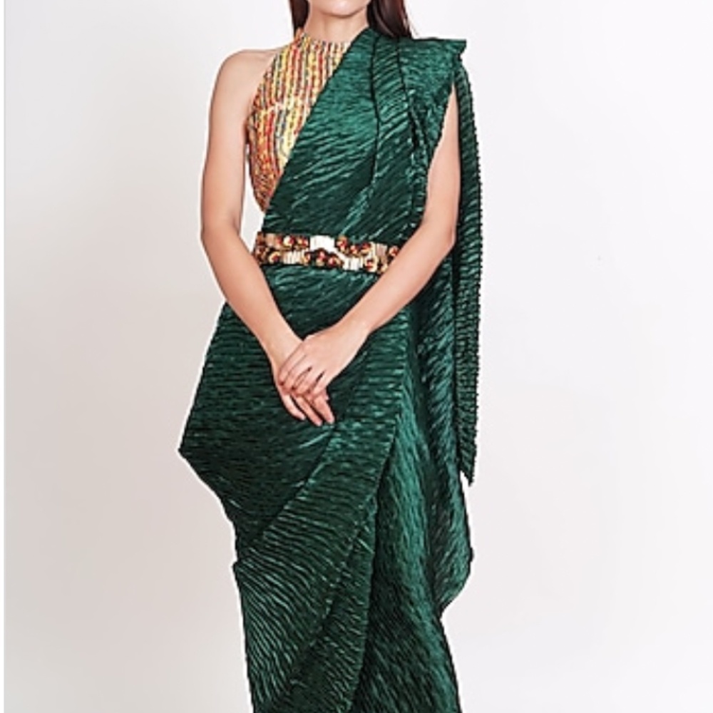 Green Draped Saree Set from RISHI & VIBHUTI